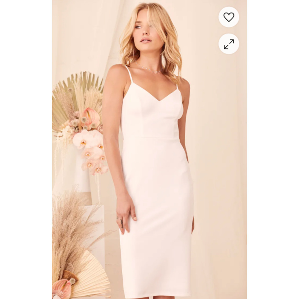 Lulu's You're a Gift White Bodycon Midi Dress XS Strap Spaghetti Sweetheart Prom